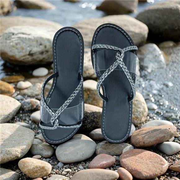 Women's Rhinestone Sandals, rhinestone flip flops Women's Rhinestone San… - Picture 4 of 7